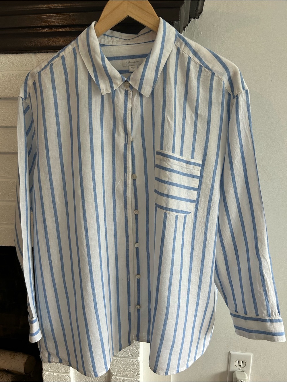 J. Jill White and Light Blue Striped Button-Down Shirt